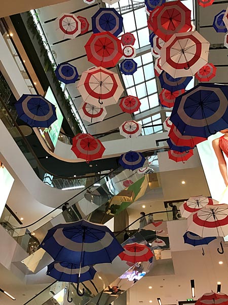 Decorative Umbrellas inside an atrium at CentralWorld, Bangkok