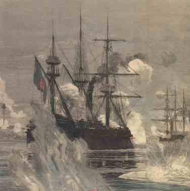Artistic impression of the Pak Nam incident on the Chao Phraya River (1893) 