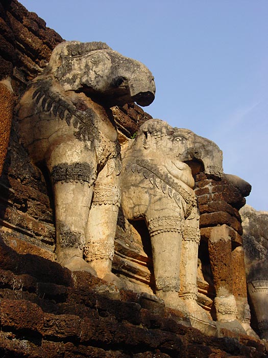 Elephant Sculptures at Wat Chang Rop, Kamphaeng Phet Historical Park, Thailand