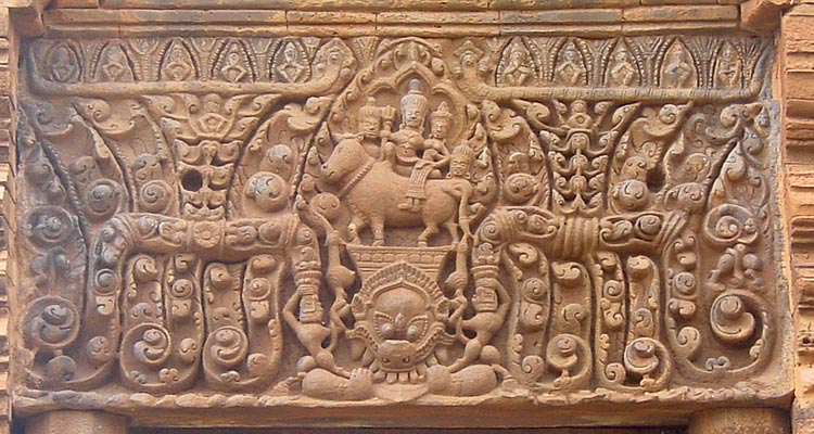 Uma-Mahesvara Lintel - Uma and Shiva riding on Shiva's White Bull, Nandin