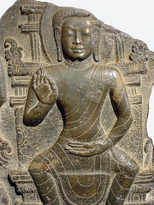 Stone carving of the Lord Buddha. Dvaravati style, at Phra Pathom Chedi National Museum (Nakhon Pathom)