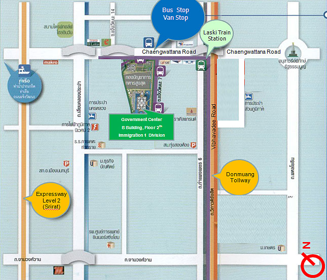 Map of Government Center Building B where the Immigration Offices in Bangkok are located