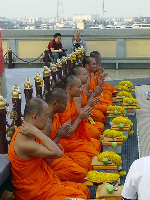 Monks performing rites on Golden Mount, Bangkok