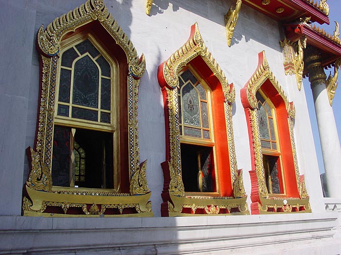 Windows of the Ubosoth at Wat Benchamabophit, Bangkok, Thailand