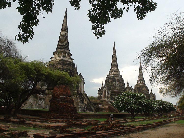 Classic View of the three Chedis at Wat Phra Sri Sanphet, Ayutthaya, Thailand