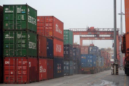 Containers in Bangkok Port. Notice the very dusty environment.