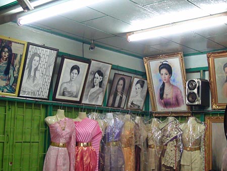 Artistic portraits of Mae Nak Phra Khanong, and clothes given as an offering
