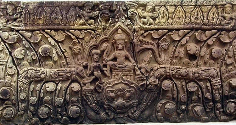 Lintel : the Marriage of Shiva and Uma. Lord Himalayas at the Center.
