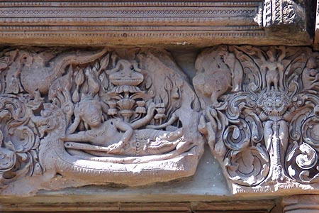Reclining Vishnu lintel on the eastern face of the Mandapa. 