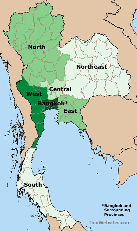 Map of Thailand with Regions