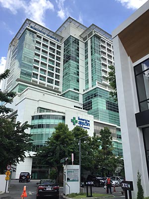 Sukumvit Hospital is about 100 meters away from main Sukhumvit Road, and about 250 meters from the Ekamai BTS skytrain station
