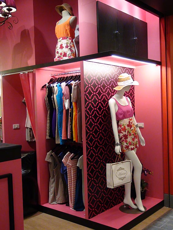 One of the many colorful boutique fashion outlets