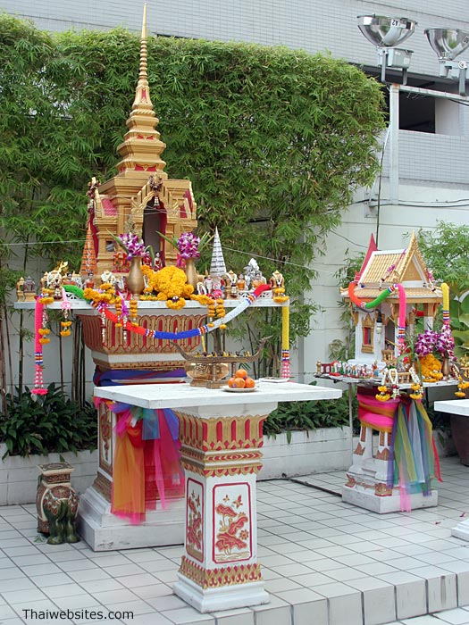 Thai Spirit Houses at Sino-Thai tower at Asoke road, Bangkok, Thailand