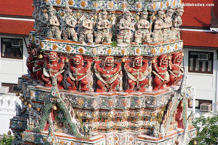 Decorations around one of the smaller prangs of Wat Arun, Bangkok