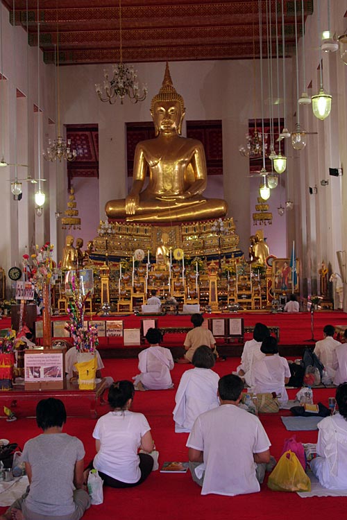 People Chanting and Praying in the Ubosoth of Wat Mahathat, Bangkok